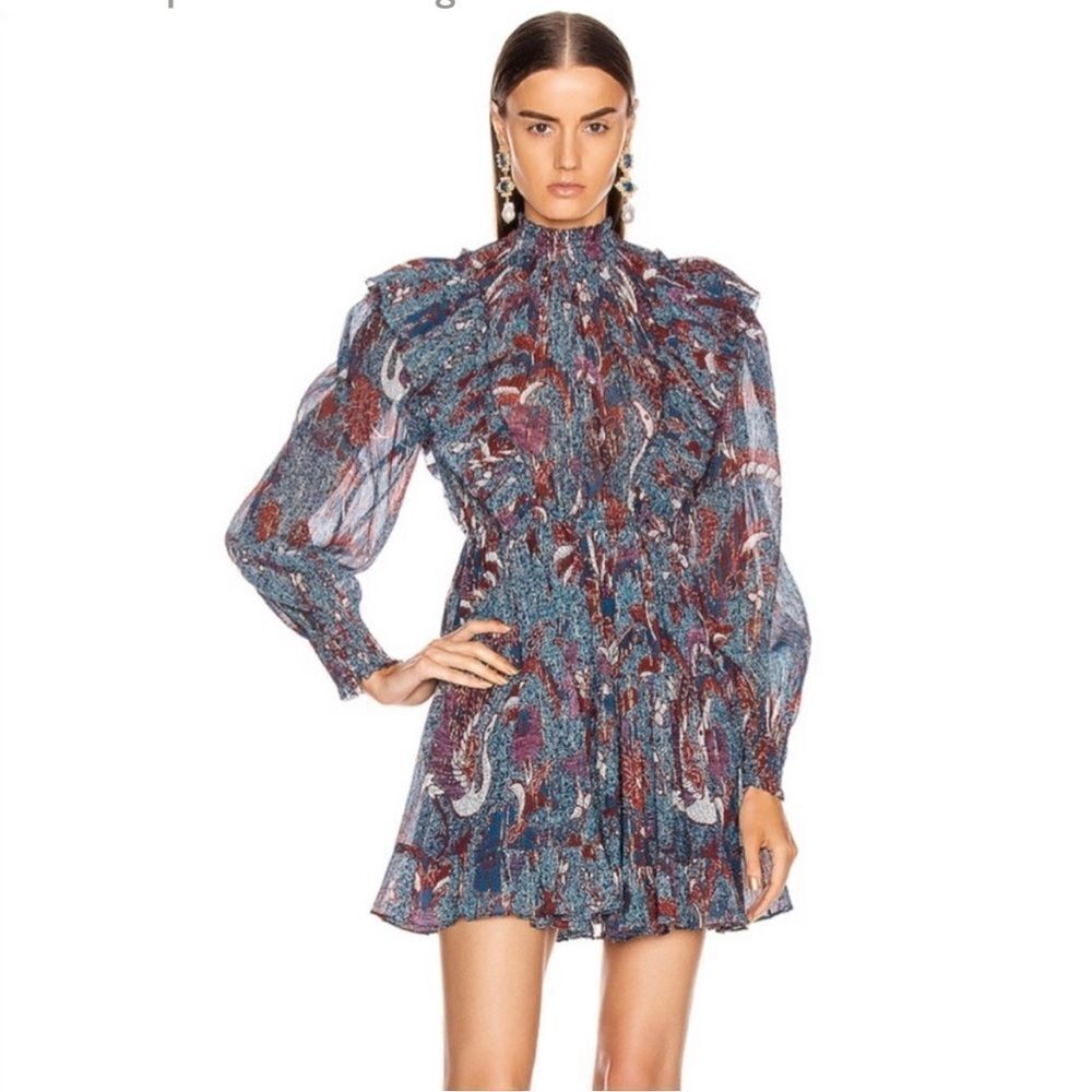 Ulla Johnson Blue Metallic Ruffle Mini Dress